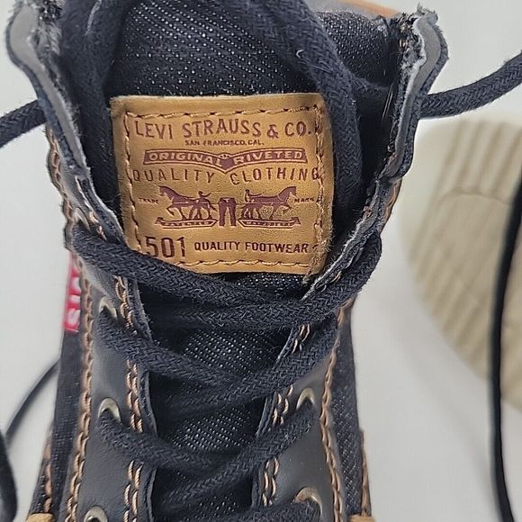Levis 501 Boys Denim Hi Top Sneaker Size 2 Great Shape - Picture 8 of 10
